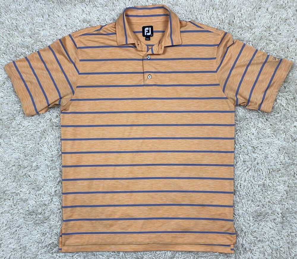 FootJoy Golf Polo Mens L Orange Heather Striped Performance Stretch Shirt
